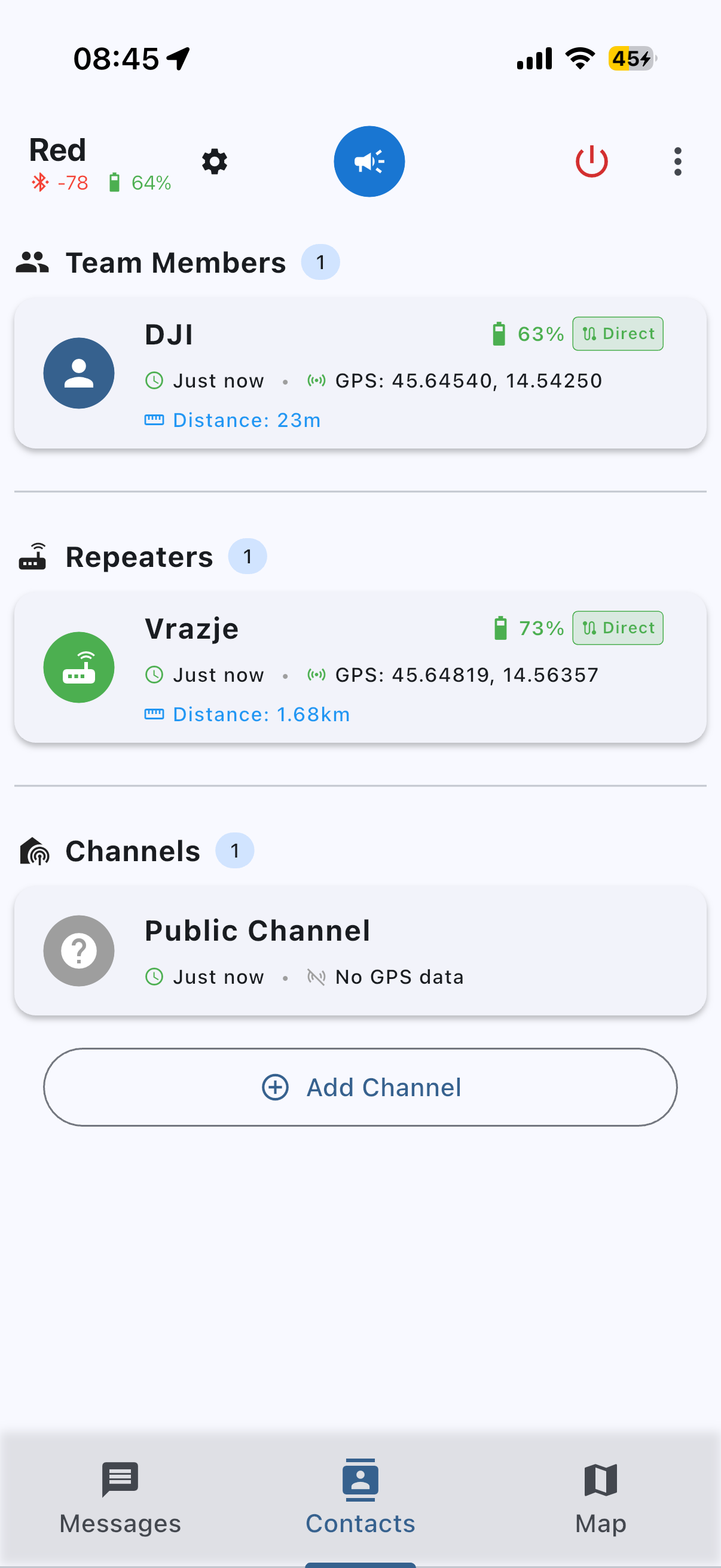 Contacts and repeaters list